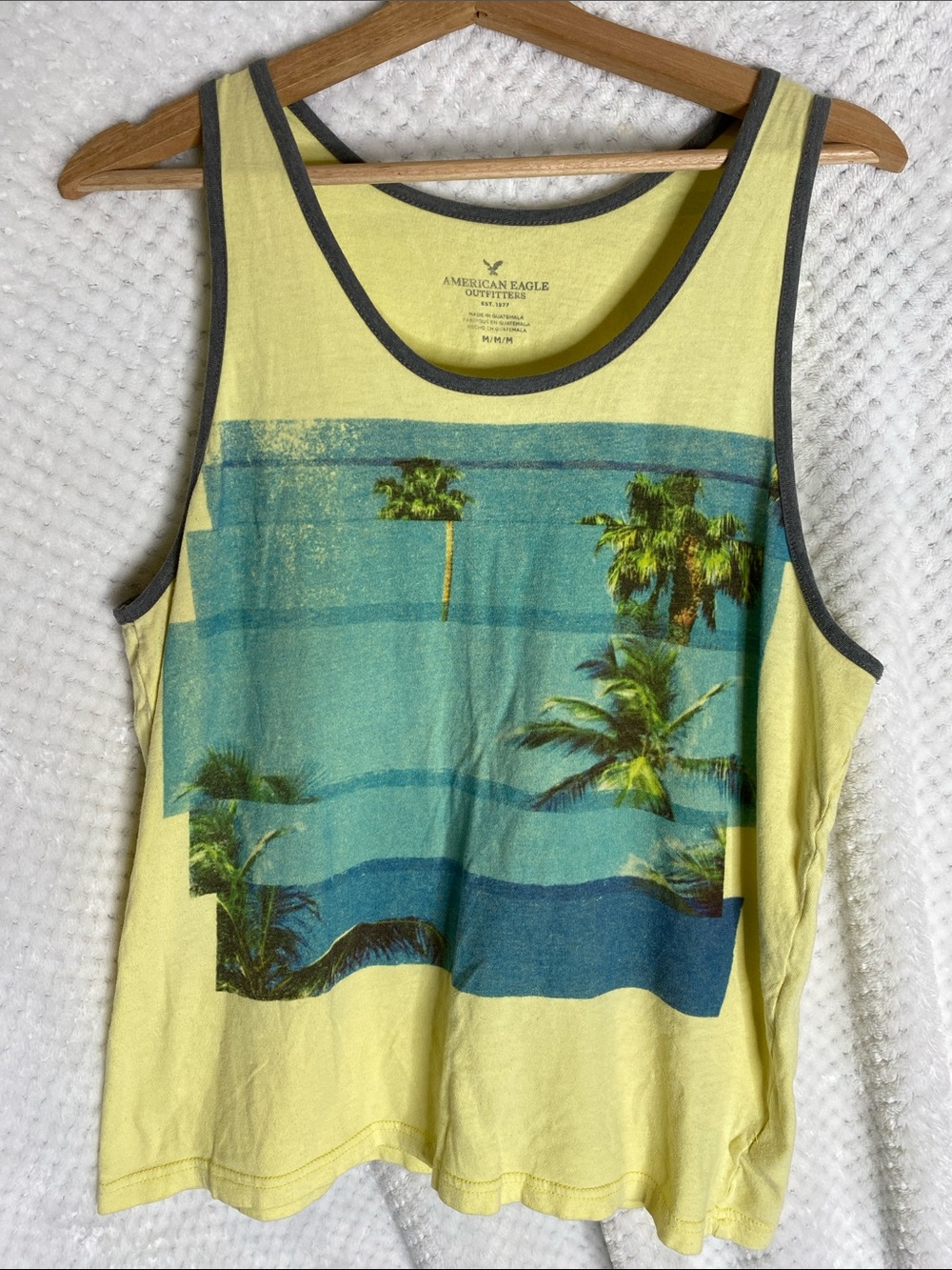 American Eagle Vintage Yellow Tank Top with Palm Trees Graphic